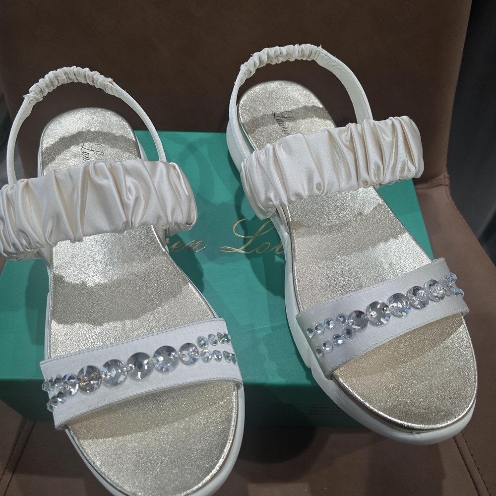 Lauren Lorraine Elegant Ivory Sandals with Crystal Accents